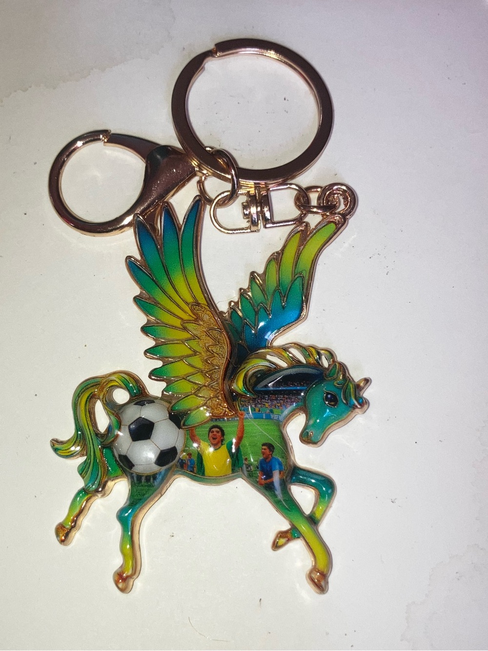NWT Colorful Pegasus Winged Horse Soccer Keychain - Green/Blue